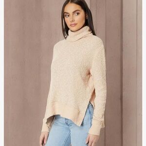 We The Free Cream Cowl Neck Sweater with Side Slits